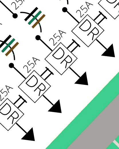 Esquema elétrico com disjuntores de 25A e dispositivos DR